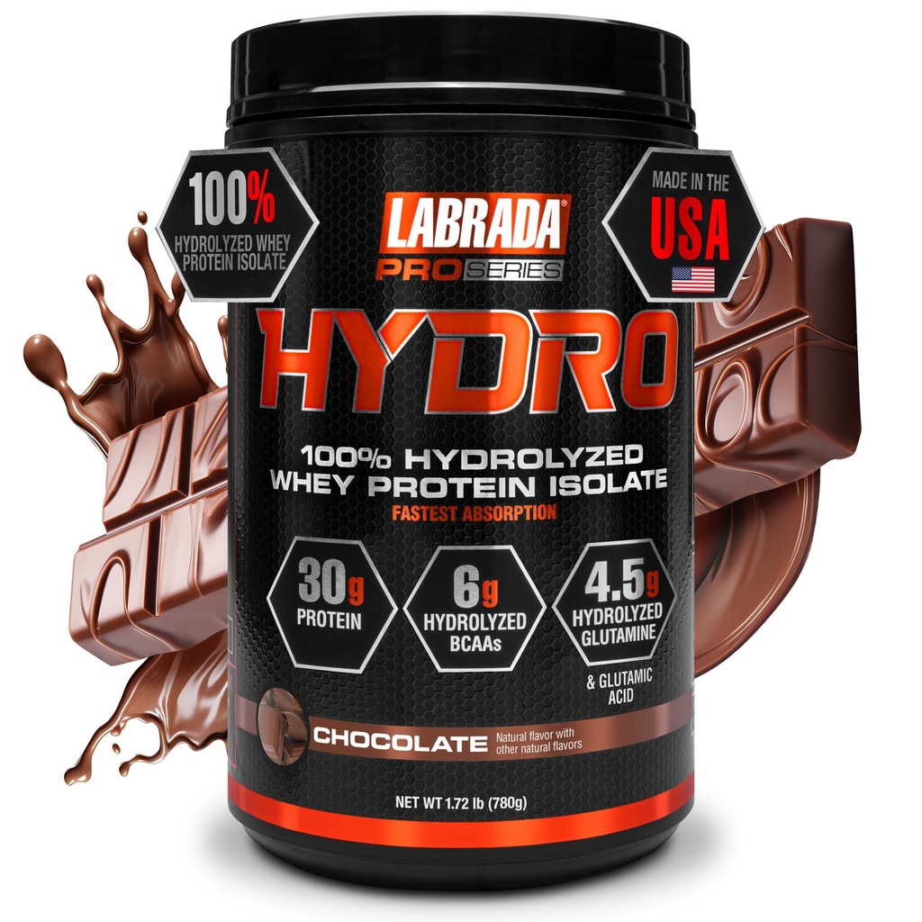 LABRADA Hydro 100% Pure Hidrolyzed Whey Proteine Izolate Pulbere, Lactoză gratuit, cel mai rapid Digesting, Amestecare instant,Delicious Gust 20 Serviri (Chocolat)