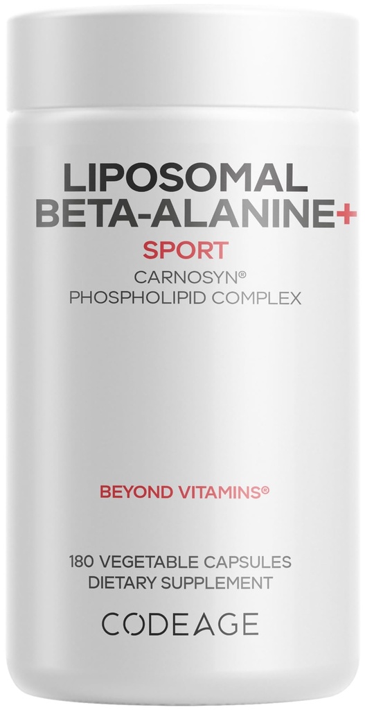 Codeage Liposomal Beta-Alanina Supliment - CarnoSyn Beta-Alanina - 2 luni de aprovizionare - Livrare lipozomala - Pre antrenament, post antrenament si Sport Suplimentare - non-GMO - 180 capsule