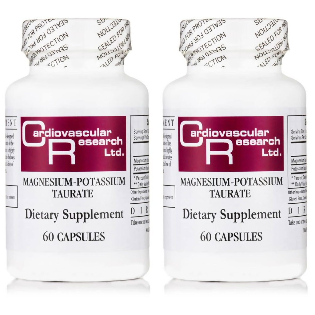 Cercetare cardiovasculară Magneziu-Potasium Taurate - Brevete în aşteptare - 60 Veggie Caps X 2 sticle