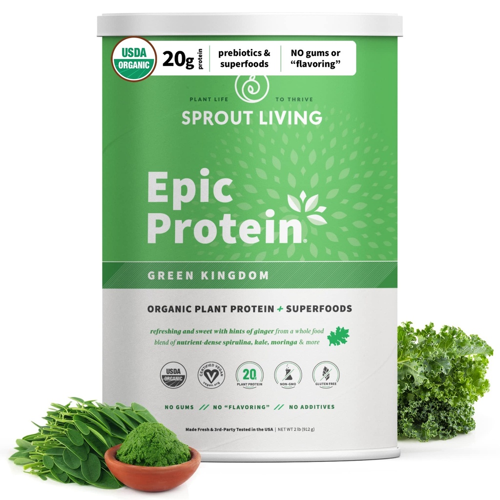 Sprout Living Epic Proteina, Pe bază de plante Proteina & Superalimente Pulbere, Regatul Verde 