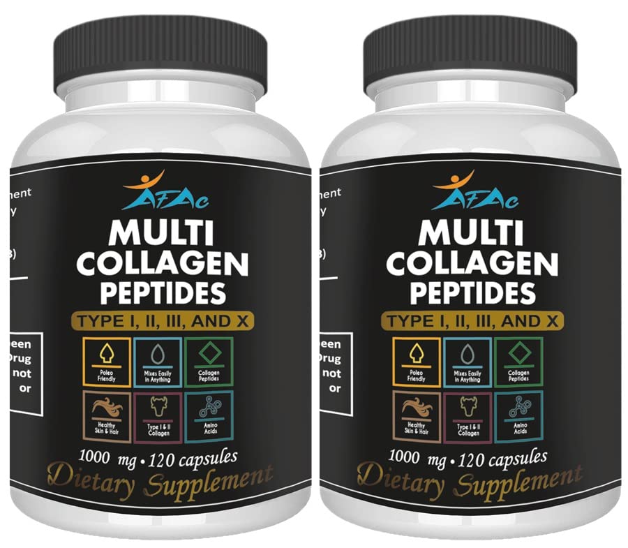 VITAMISAN 2-Pack Multi Colagen Plus Pastile (tip I, II, III, X) pentru Anti-Aging, Păr, Piele, Nails și sprijin comun, 80 zile de aprovizionare 240 capsule