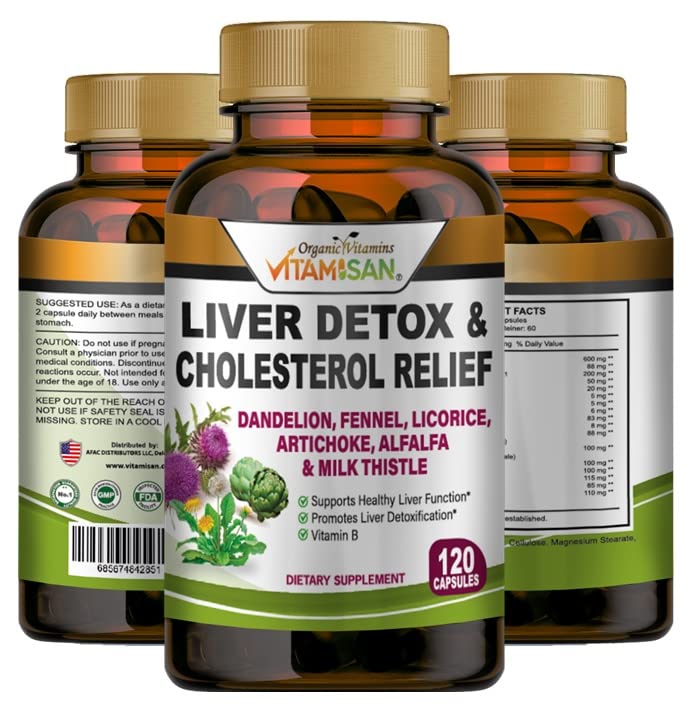 VITAMISAN Ficat Cleanse Detox Suplimente cu lapte Thistle-Fennel-Alfalfa-Vitamin B-Artichoke-Dandelion Root Support Men & Femei 120 Caps Detox Cleanse & Boost Imune