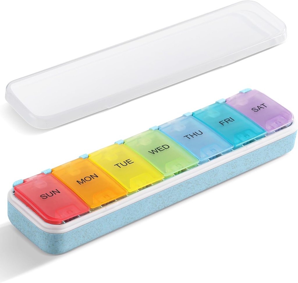 Zannaki Grain Fiber XL Weekly Pill Organizator 7 zi, Pop Open Large Travel Zilnic Pilula Box, Proof de umiditate Deținătorul săptămâna Pilula container, Artrită Medicină prietenoasă Case pentru supliment de medicamente vitamine