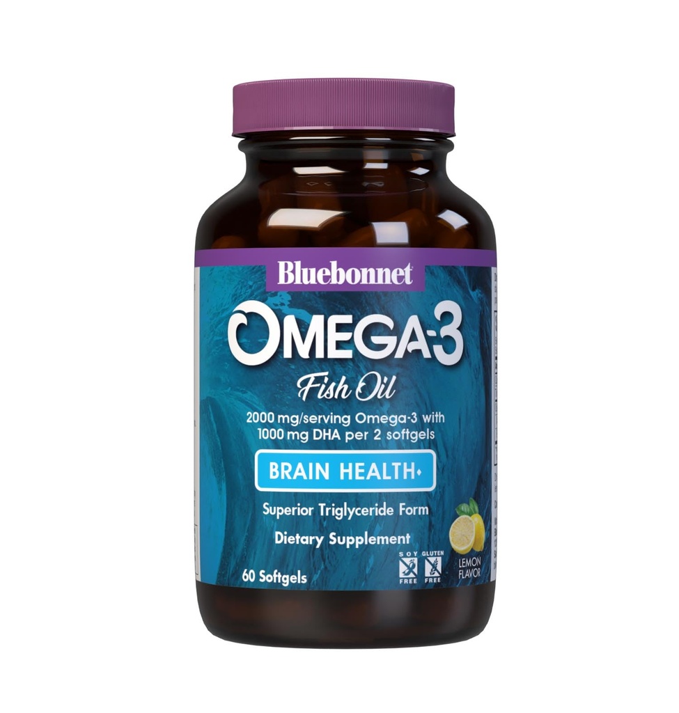 Bluebonnet Nutrition Omega-3 Brain Formula Natural Wild Prins Trigliceride Formula DHA 860 mg EPA 120 mg - Foarte concentrat Cognitive Health & Wellness Supplement - Gluten-Free - 60 Softgels