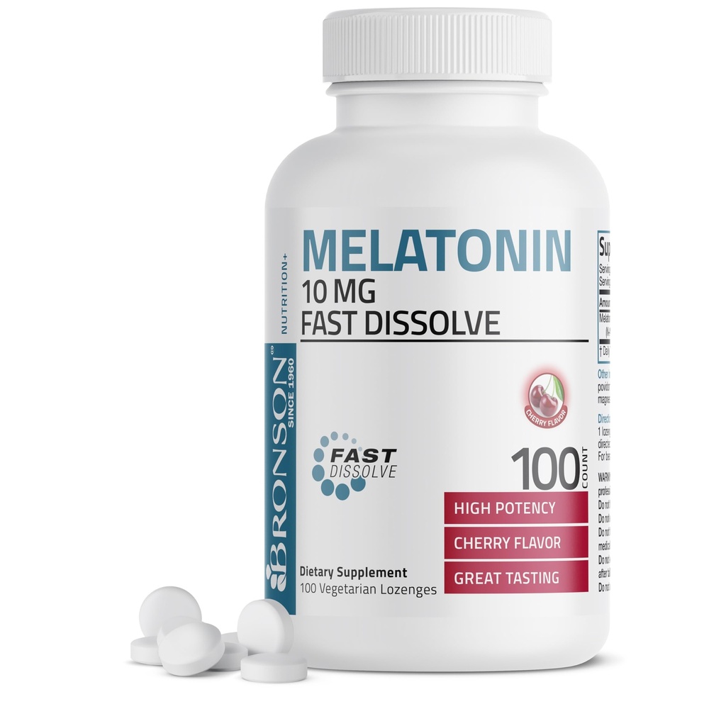 Bronson Melatonina 10mg rapid dizolva Cherry tablete aromate Vegetarian Lozenges masticabile, 100 Conte