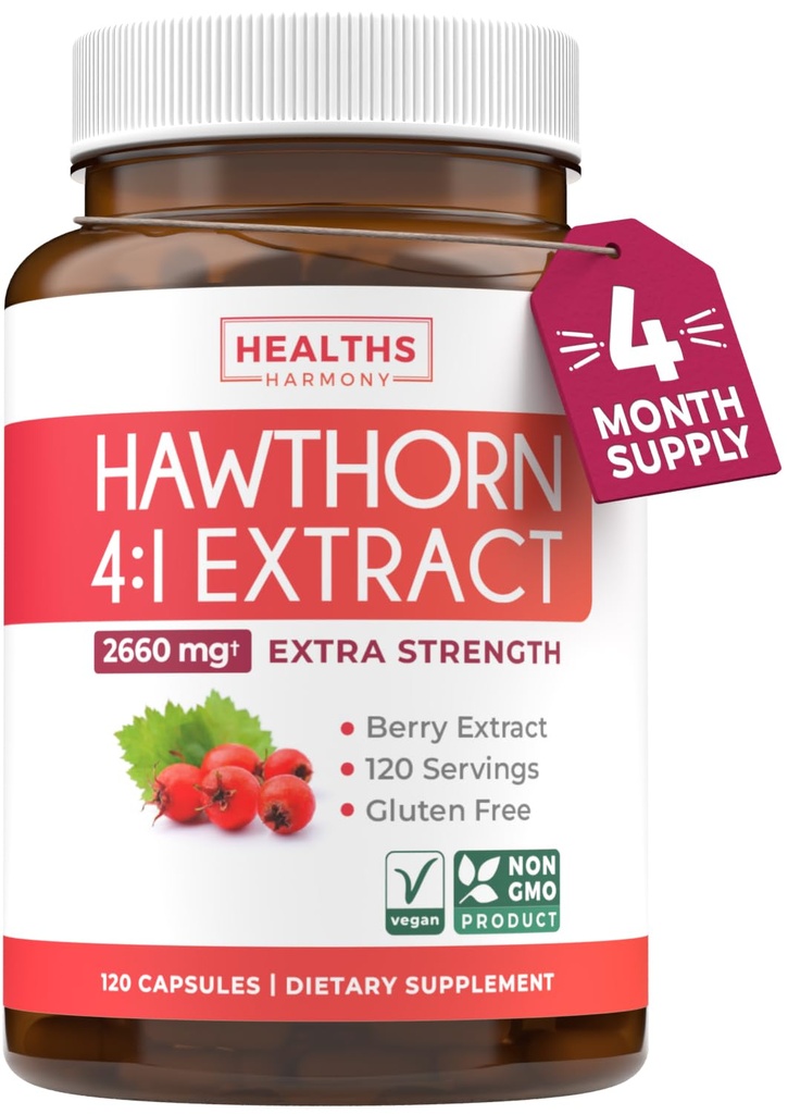 Super-potent Hawthorn Berry Extract capsule - Hawthorn Berry Supliment făcut din concentrat de putere suplimentar pentru a sprijini inima și sănătatea digestivă - Vegan non-GMO & Gluten gratuit (4 lună de aprovizionare)