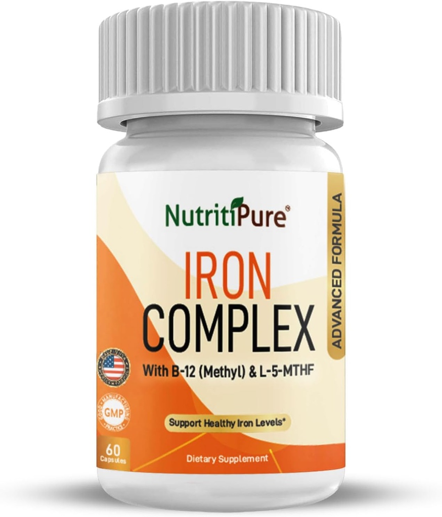 Complex de fier, B12, B6 & Vitamina C, pentru femei și bărbați (60 capace)