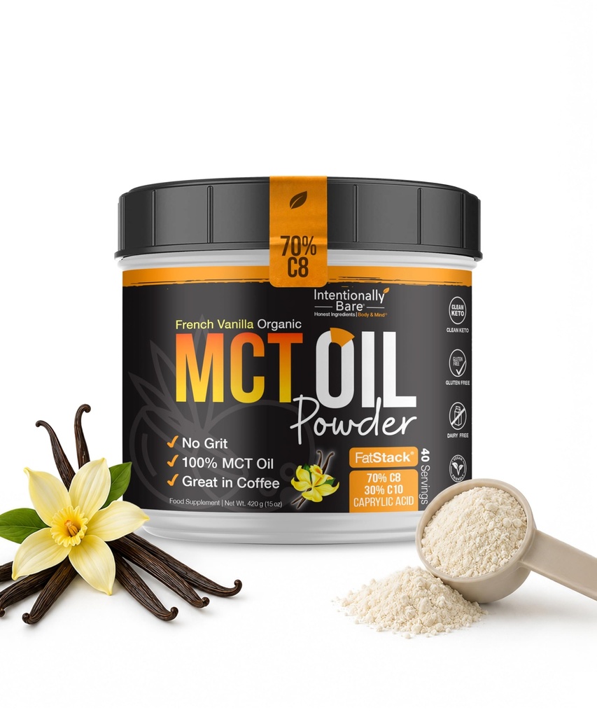 Bare intenţionat praf de ulei MCT French Vanilla MCT Coffee Creamer - C8 MCT Pulbere de ulei pentru energie şi metabolism - Nu Grit Keto Energie Blend Excelent în coace, Shakes & Creamer pentru cafea - 40 Ser