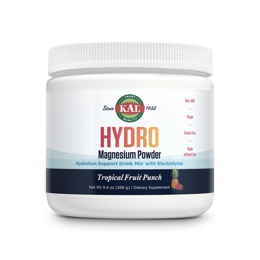 KAL Hydro Magneziu Plus Electroliti Pulbere - Punch de fructe tropicale - Sodiu, Clorura, Suplimentul de potasiu - Hidratare & Energetic Cellular Energetic Drink Mix - No Sugar - 60-Day Guarantee, 50 Servings, 9.4 OZ