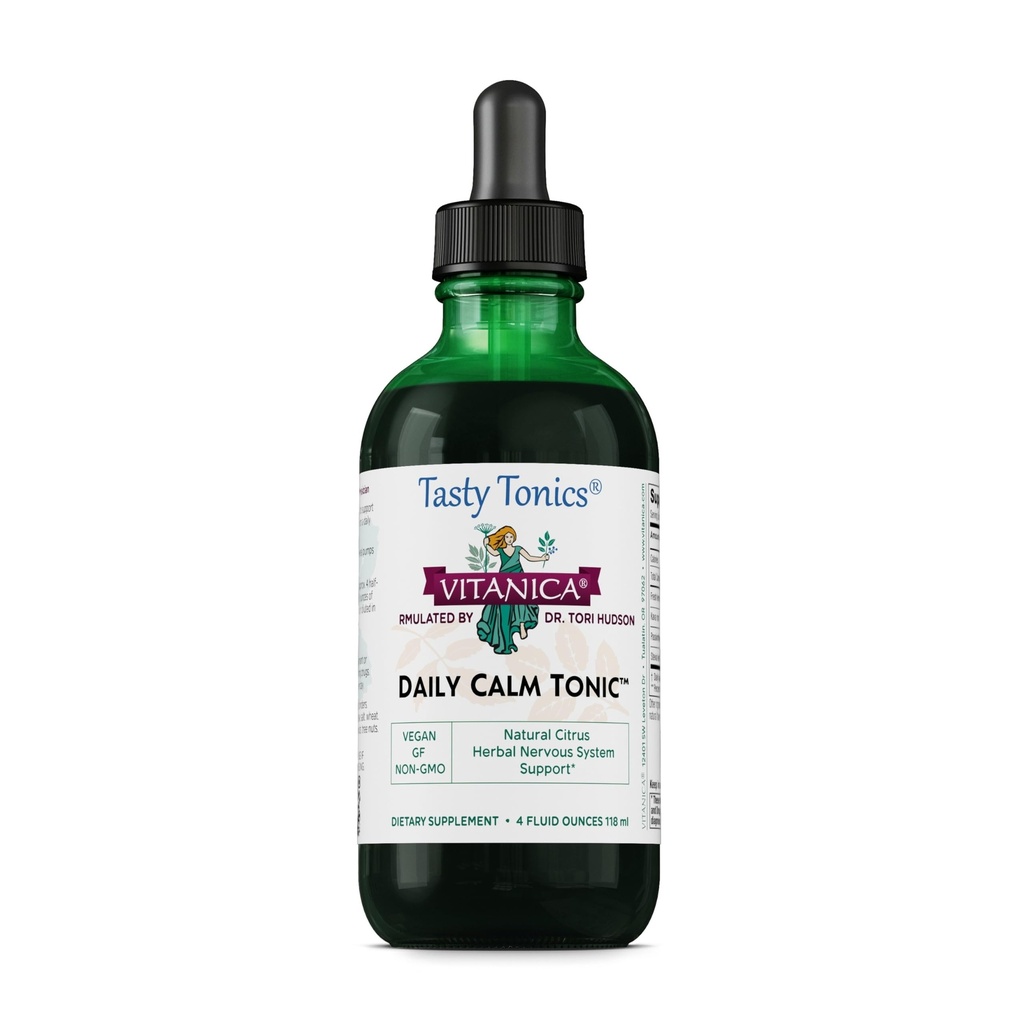 Vitanica Daily calm Tonic, Natural lichid de relief de stres Supliment, Dr. Formulat, Organic Lemon Balm, Kava Kava şi Pasiune Flori, pentru Femei, Bărbaţi şi Adulţi, Vegan, 4 Ounce (Daily calm Tonic)
