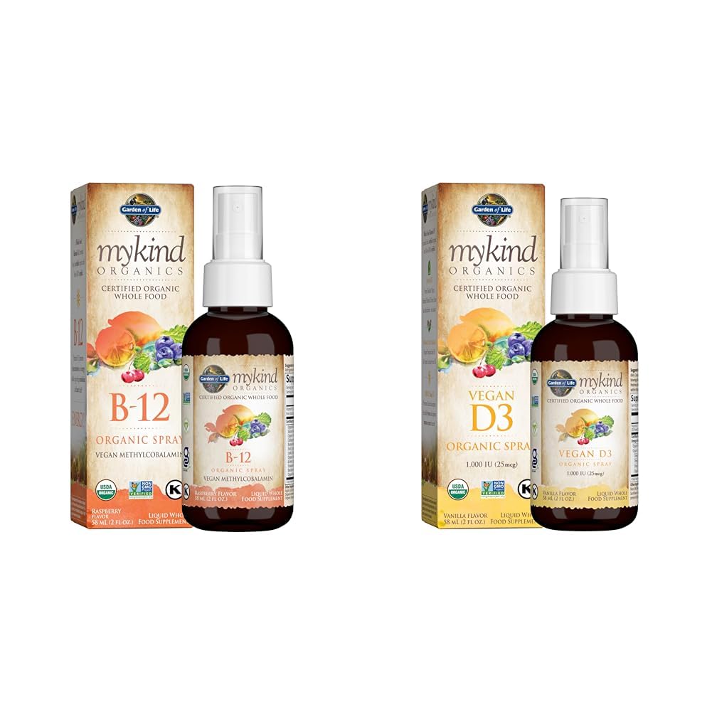 Gradina de viata Organices B12 Vitamina - Întreaga alimente B-12 pentru metabolice și energie și vitamina D3 lichid 1000 UI per spray