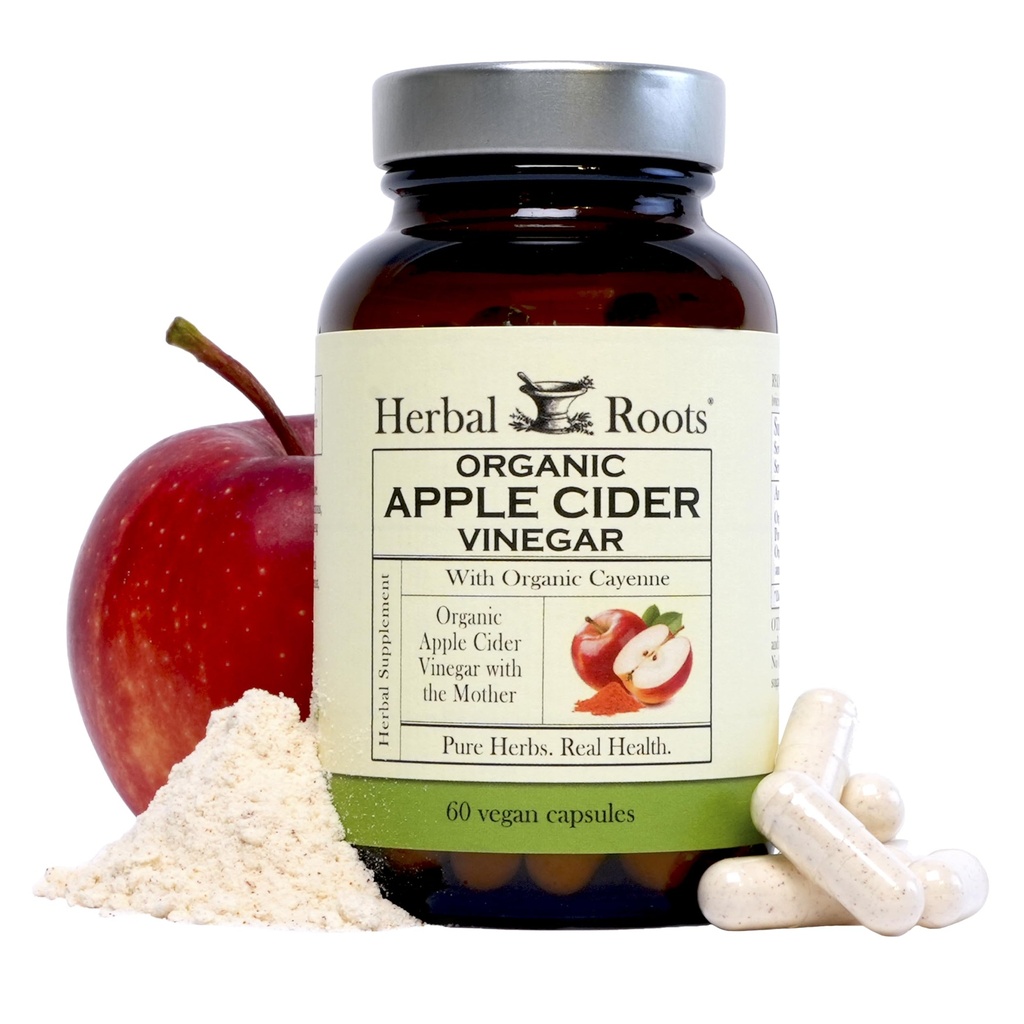 Rădăcini de plante Organice Apple Cidru Capsule de Oţet cu mama şi Organic Cayenne 
