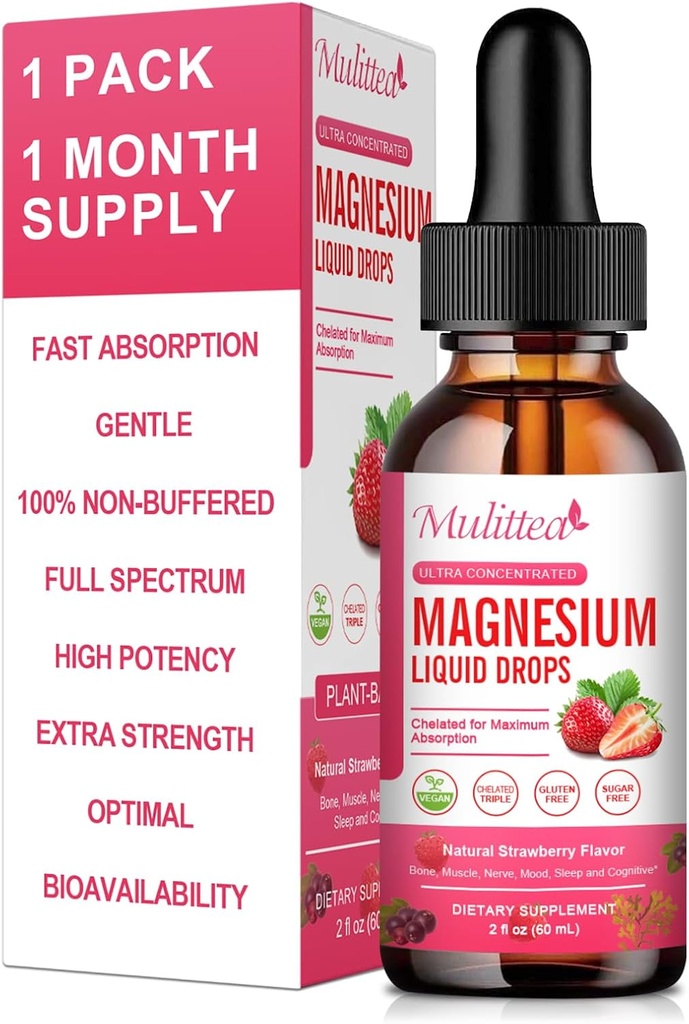 Magneziu Glicinate lichid, potenta mare Magneziu Glycinate, Citrate, Sugar Free Vegan non-GMO Supliment Complex Promoveaza Nerv,Relaxare,Muscle,Sleep Support
