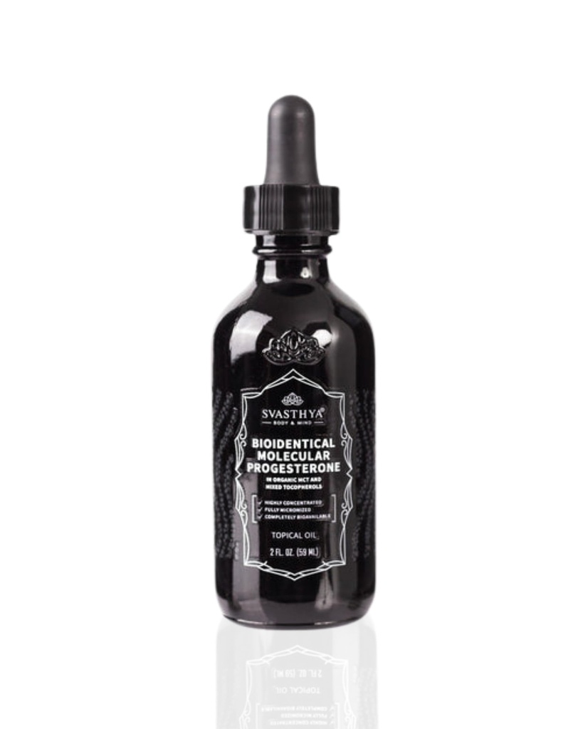 Svasthya Body & Mind Molecular Progesteron lichid - Hormonial Balance Ulei, Menopause Relief, Toate naturale Derived de mexican Yam - 5,5% progesteron pentru femei Vitamina E ulei - 2 Fl Oz