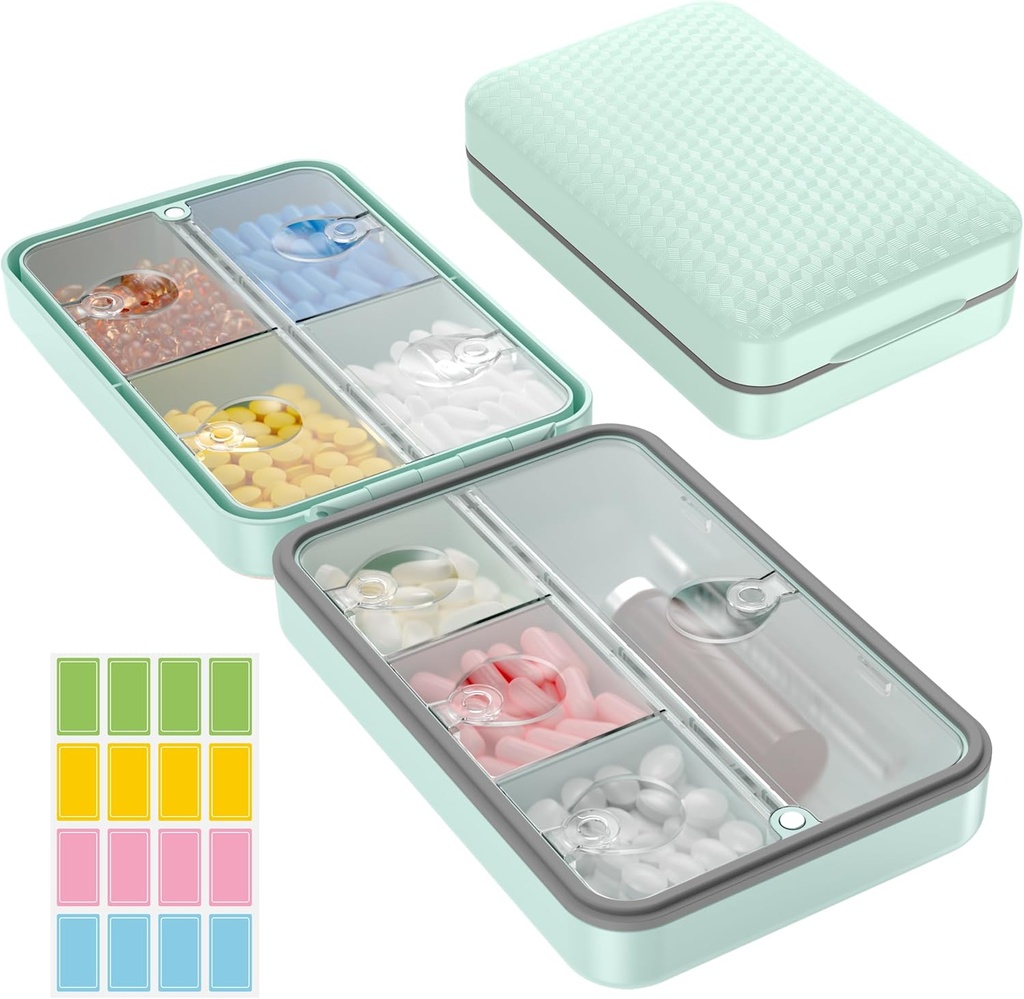 Restree Weekly Pill Organizator, Magnetic Proof Pilula caz de umiditate, capacitate mare de călătorie Pilula cutie cu interior clar Lid pentru vitamine, Suplimente, și medicații zilnice 8 Compartiment (Green)