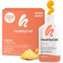 Healthycell Focus & Recall, Daily Liquid Brain Supplement for Focus & Memory - Nootrops Supplement for Concentration & Alertness with L-Theanine, Omega-3 & Taurine - 30 Gel Packs