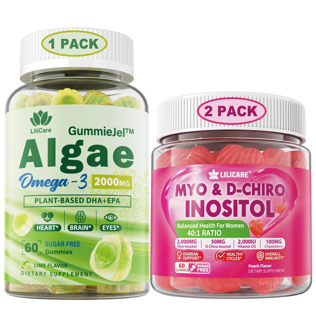 LILICARE Bundle: Vegan Omega 3 Supliment Gumies & Inositol Gumies Ideal 40:1 Ratio Myo & D-Chiro Inositol