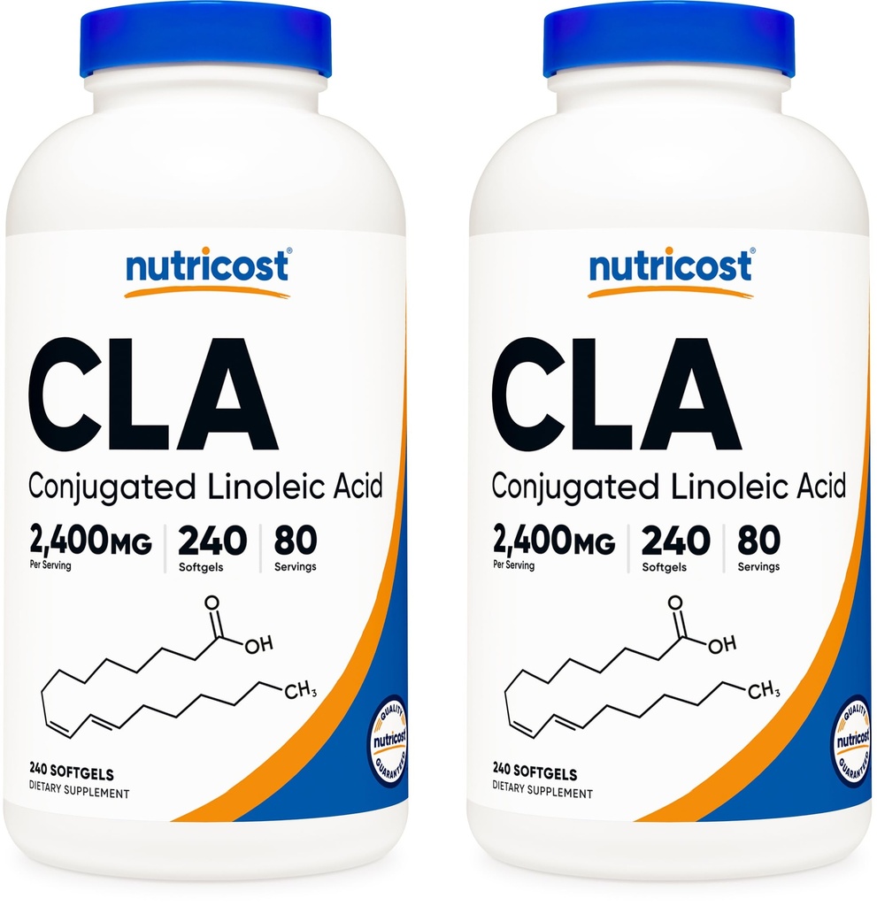 Nutricost CLA (acid Linoleic conjugat) 2400 mg, 240 Softgels - Gluten Free, non-GMO, 800 mg Per Softgel (2 flacoane)