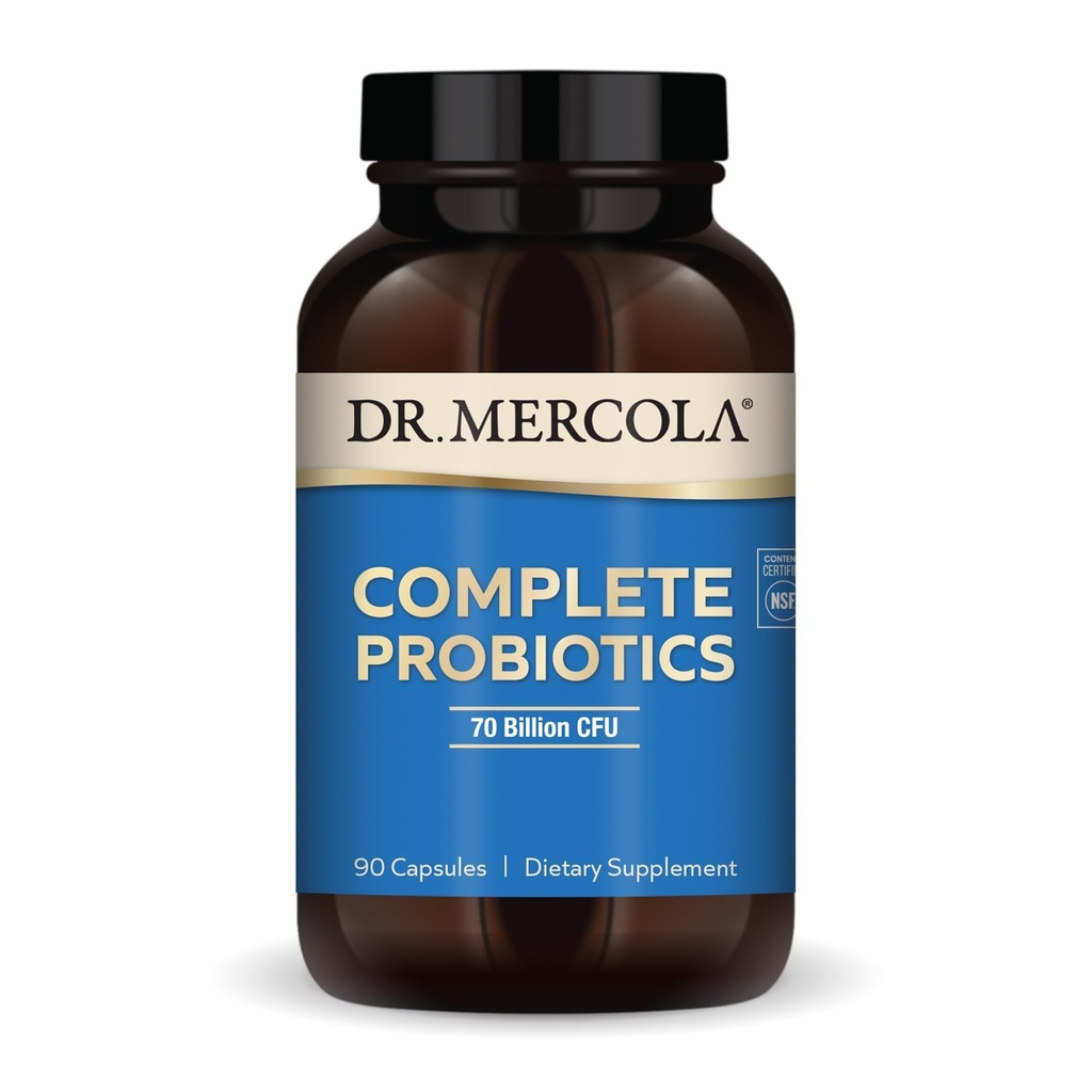 Dr. Mercola Probiotice complete - 70 Miliarde CFU - Suporturi Immune, Digestive & Gut Health - Caracteristici 10 Tulpini - Perioada de valabilitate Stabil - GMO-Free, Gluten-Free & Soy-Free - 90 Capsule (90 Servings)