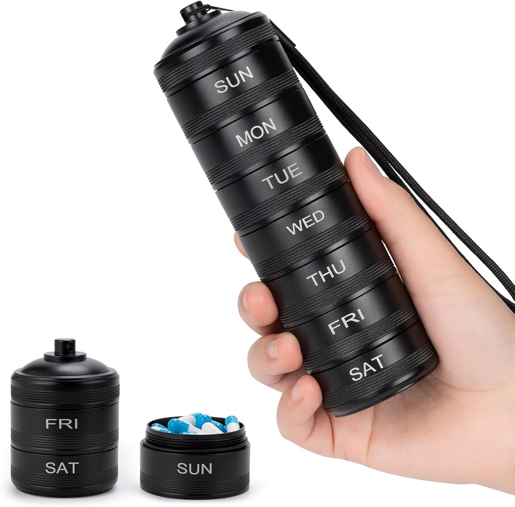 Organizator pastile Weekly Metal Travel cutie de pastile impermeabile - 7 zile Aluminum Aliaj mare Pilula container, Portabil de pastile de zilnic pentru vitamina, medicina, supliment, ulei de pește