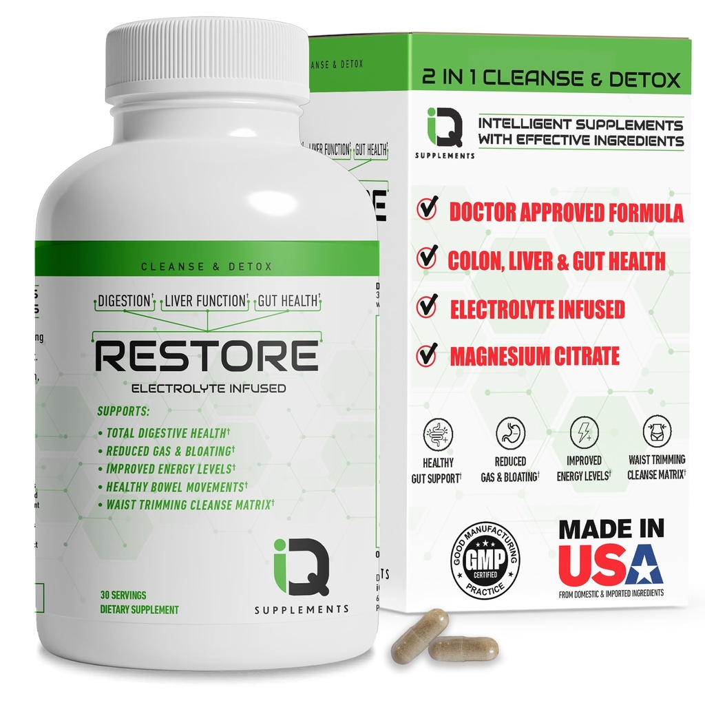 Restaurare 2 În 1 Colon Cleanse & Detox w/ Psyllium - Suporturi Digestion, Debloating & Constipație Relief pentru Femei & Bărbați, Gut Detox Cleanse w/ Sichuryte Infuzed Colon Cleanser & Detox