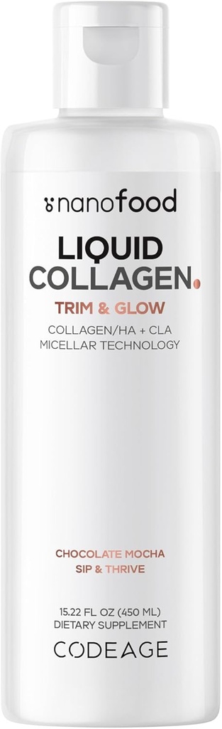 Coada lichid Colagen Supliment de ciocolată Aroma, Frumuseţe Trim & Glow Liposozomal Colagen Peptides, CLA Conjugat Acid Linoleic, Acid hialuronic, Vitamina E, Hidrolyzed, Non-GMO, 15.22 fl oz