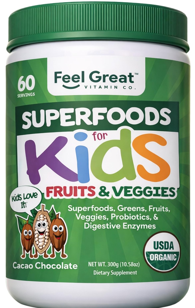 Simțiți-vă mare USDA organice Super Greens pulbere pentru copii - Cocao ciocolată 