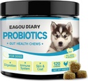 Eagou Diary Probiotice pentru câini - Probiotice pentru câini pentru sanatate digestiva, Suplimente pentru sanatate cu prebiotice, lapte de capră, Omega 3, vitamine, Chews pentru diareea canina, stomac, relief gaz - 120 Ct
