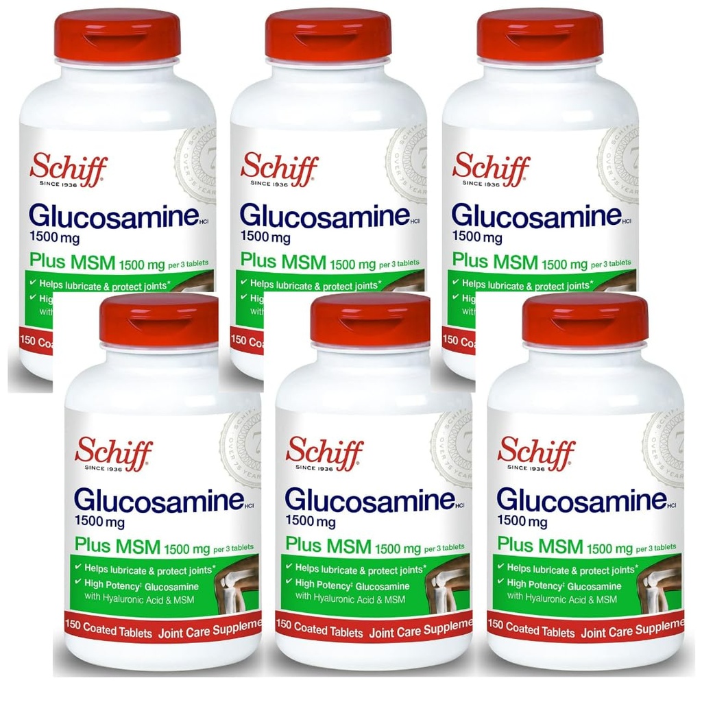Schiff Glucosamină 1500mg Plus MSM şi Acid hialuronic 150 comprimate - Supliment comun (Pachet de 6)