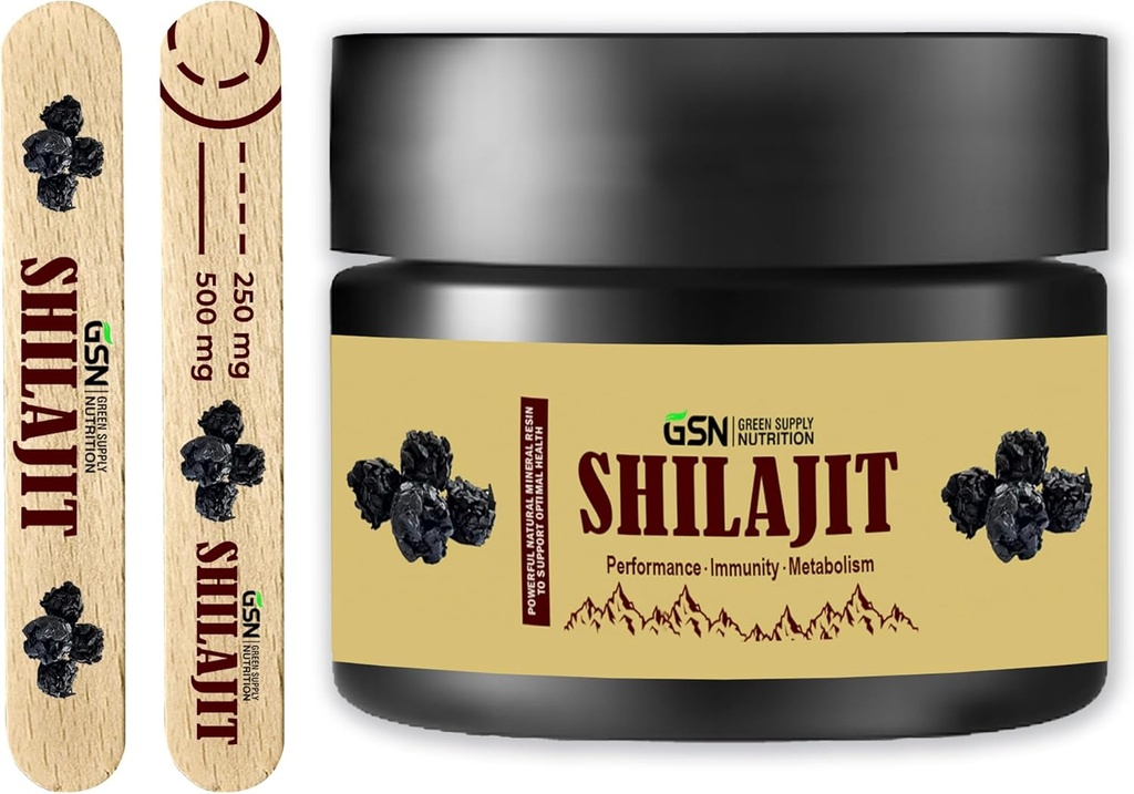 Green Supply Organic Shilajit Resin 30g: Pure Himalayan Blend cu 85+ Trace Minerale & Acidul fulvin - 600mg Potenta maxima pentru energie Boost si suport imunitar, 50 Serviri