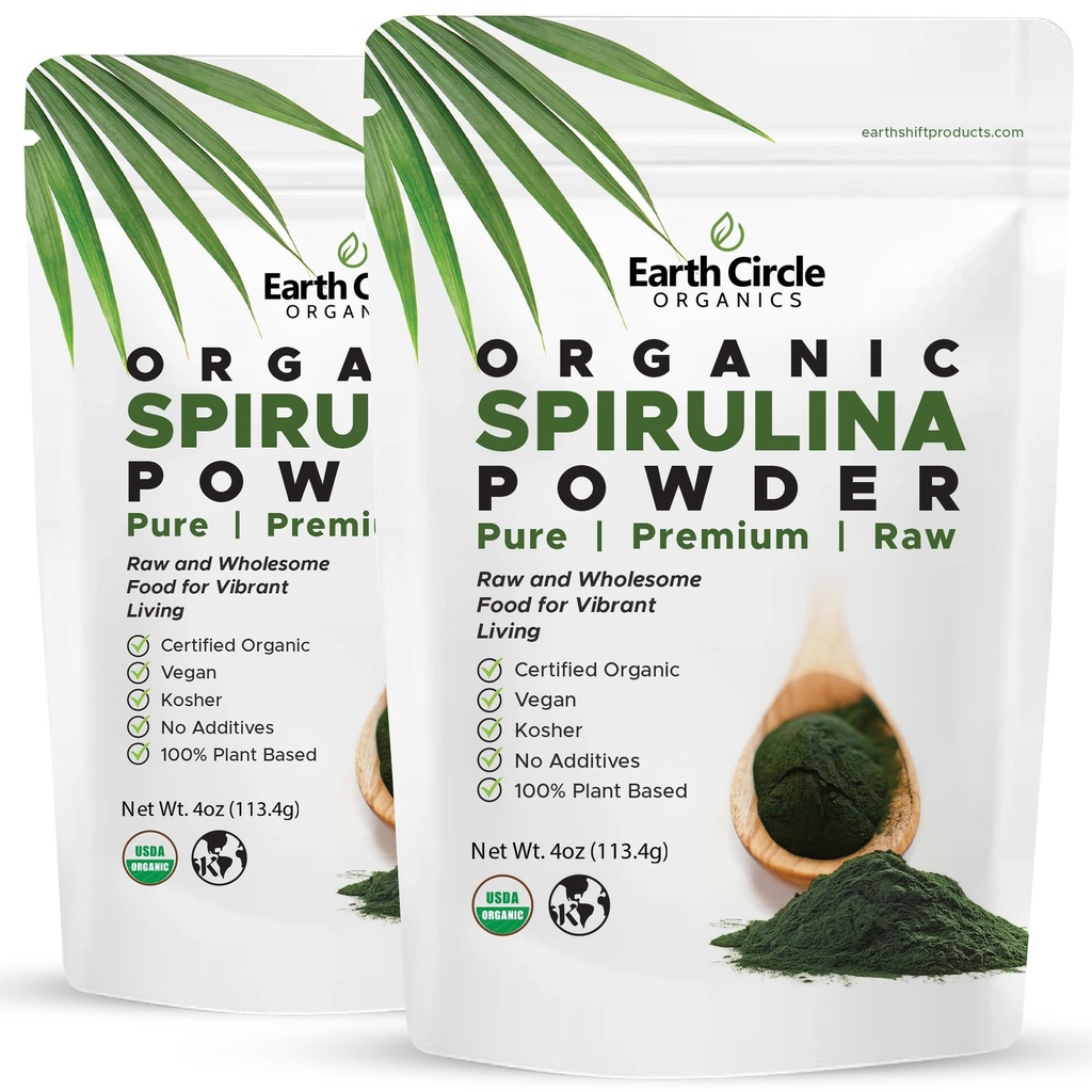 Earth Circle Organics Spirulina Powder, Kosher, Raw and Non-Iradiated 