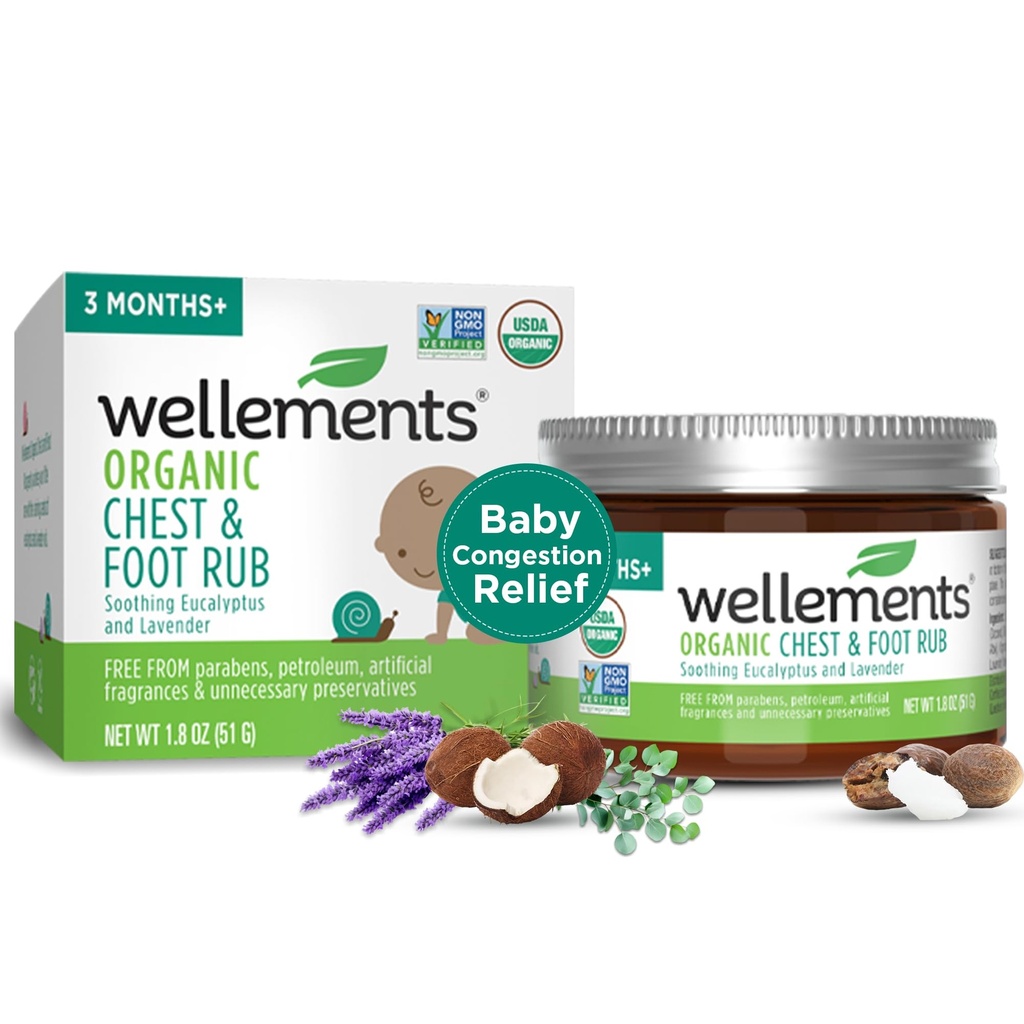 Wellements Organic Baby Chest & Foot Rub pentru 3 luni+ (1,8 Fl Oz) 