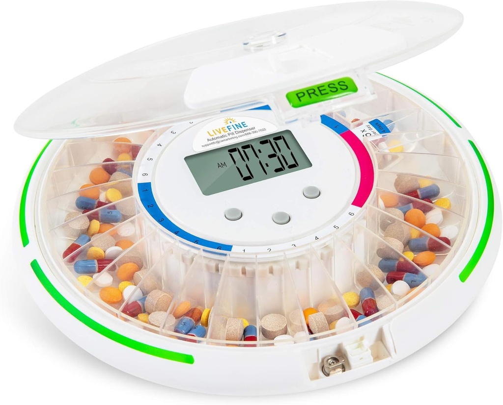 Live Fine Automate Pilula Dispenser cu 28-Day Electronic Medication Organizator, 6 Modele de dozare, Easy-Citeste LCD Display, Sound & Light Alerts & Key pentru prescripții, Vitamine, Suplimente & mai mult