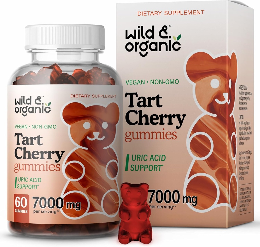 Tarta salbatica si organica Gumries 7000 mg - supliment extract de cirese tarta pentru suport de nivel uric - 60 Vegan, Chews non-GMO