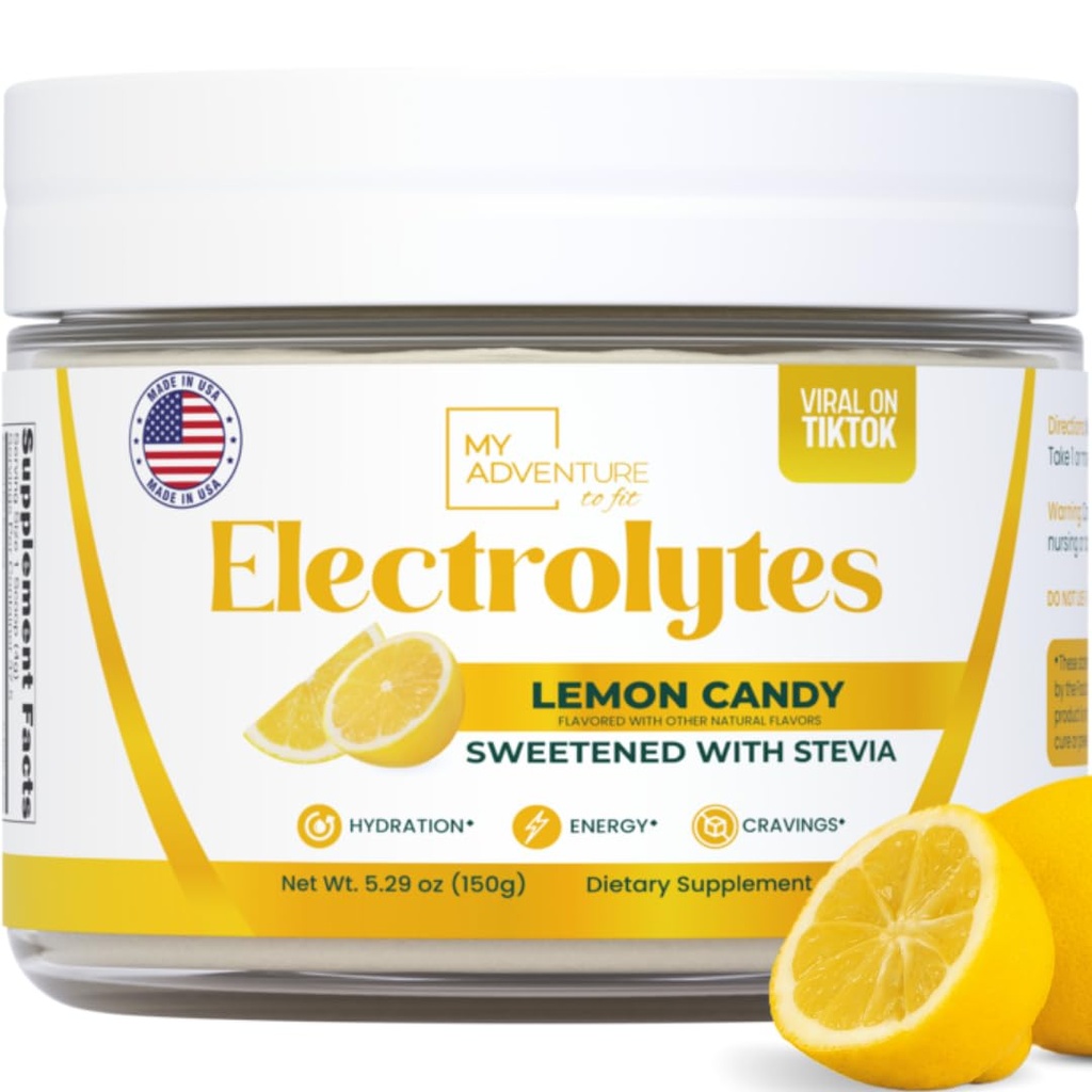 Zero zahăr - Lemon Candy Electrolytes pulbere - Hidratare răcoritoare - Cafeina Energie gratuita cu toate ingredientele naturale - Vegan, Keto & Paleo - Zahar Electroliti gratuiti praf de bautura Mix - 37 Serviri
