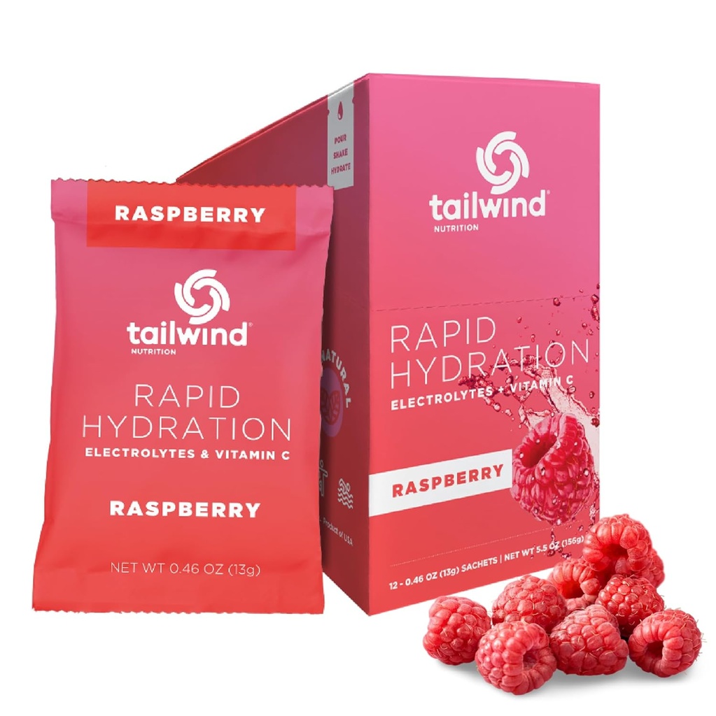 Tailwind Nutritie Hidratare rapida, Electrolit & Hidratare pulbere, Vitamina C & Mare Salt Exercitiu de antrenament Mix, Raspberry, Pachet de 12 Sticks