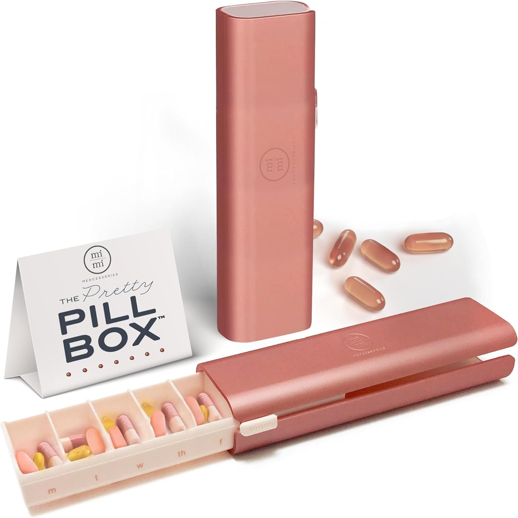 Set pilula destul de - Stilish & Compact Daily Pill Organizator, medicament pastile caz, Pilula Container pentru managementul vitaminei, Pilula Holder, Travel Essentials pentru femei si barbati - Rose
