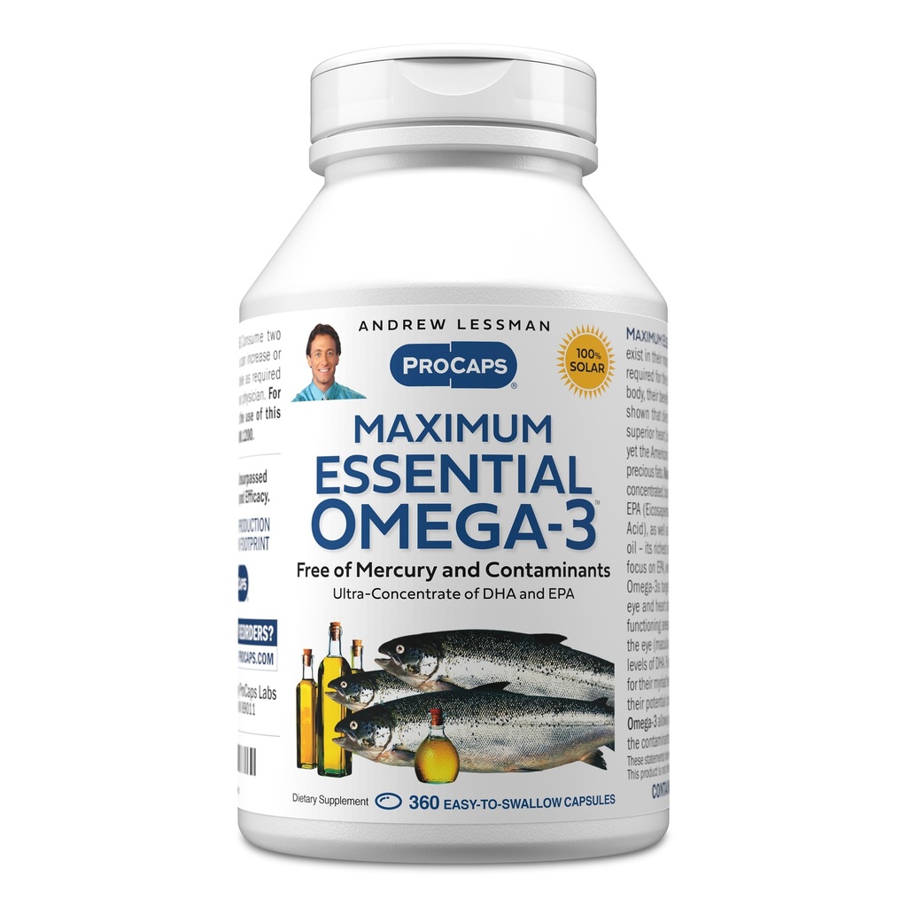 ANDREW LESSMAN Maximal Essential Omega-3 Nearomate, 360 Softgels - Ultra-pure Omega-3 ulei de pește 1200 mg-High DHA, No Mercury Supplement-Small, Ușor de înghiţit capsule de ulei de pește