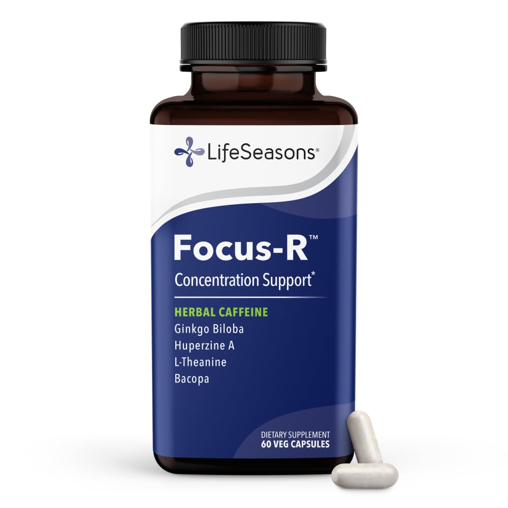 LifeSeasons - Focus-R - Suplimentul de sprijin pentru concentrare - toate vârstele - Îmbunătățește performanța și concentrarea mintală - Crește atenția Span - L-Theanine, Kava Kava, Bacopa, Vitamina B & More - (60 capsule)