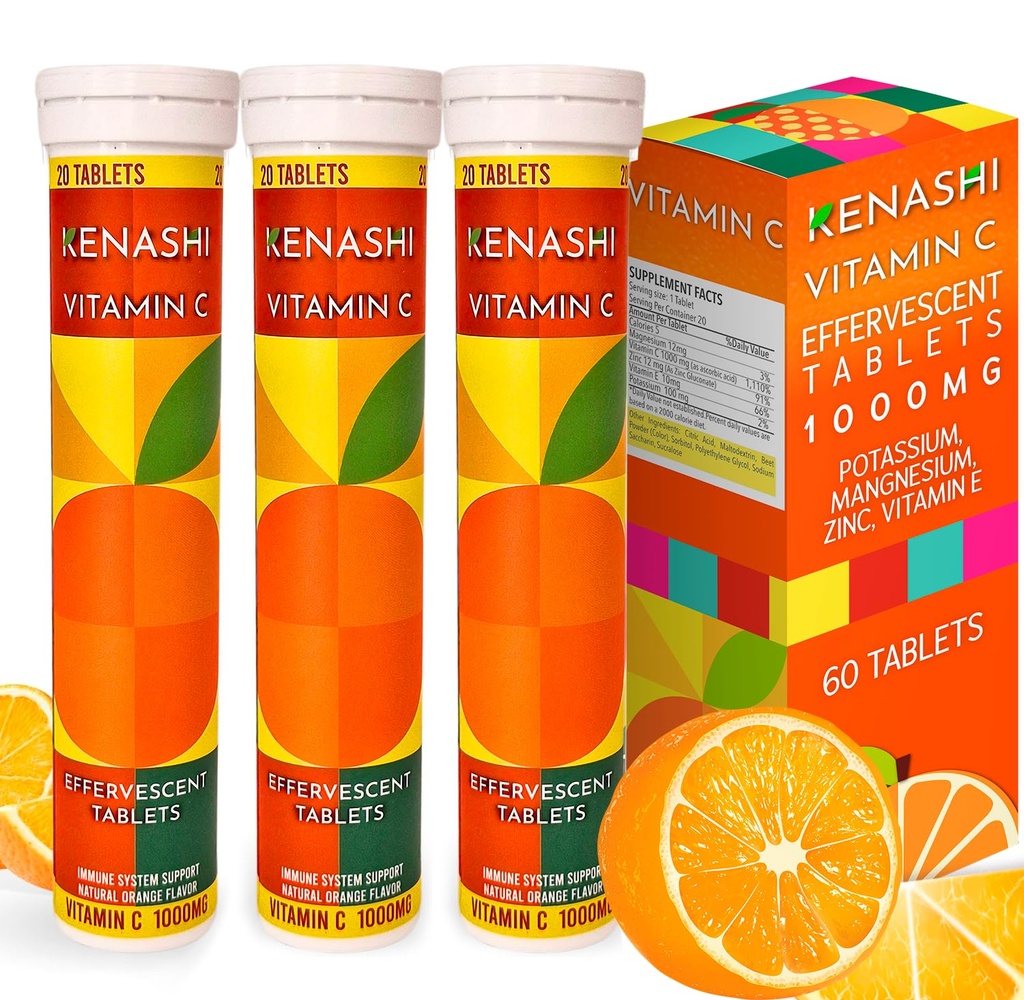 Vitamina C Comprimate efervescente 1000 mg cu vitamina de zinc de magneziu E & Vitamina C Efervescent 60 Tabele 3 Ambalaj Vitamina C
