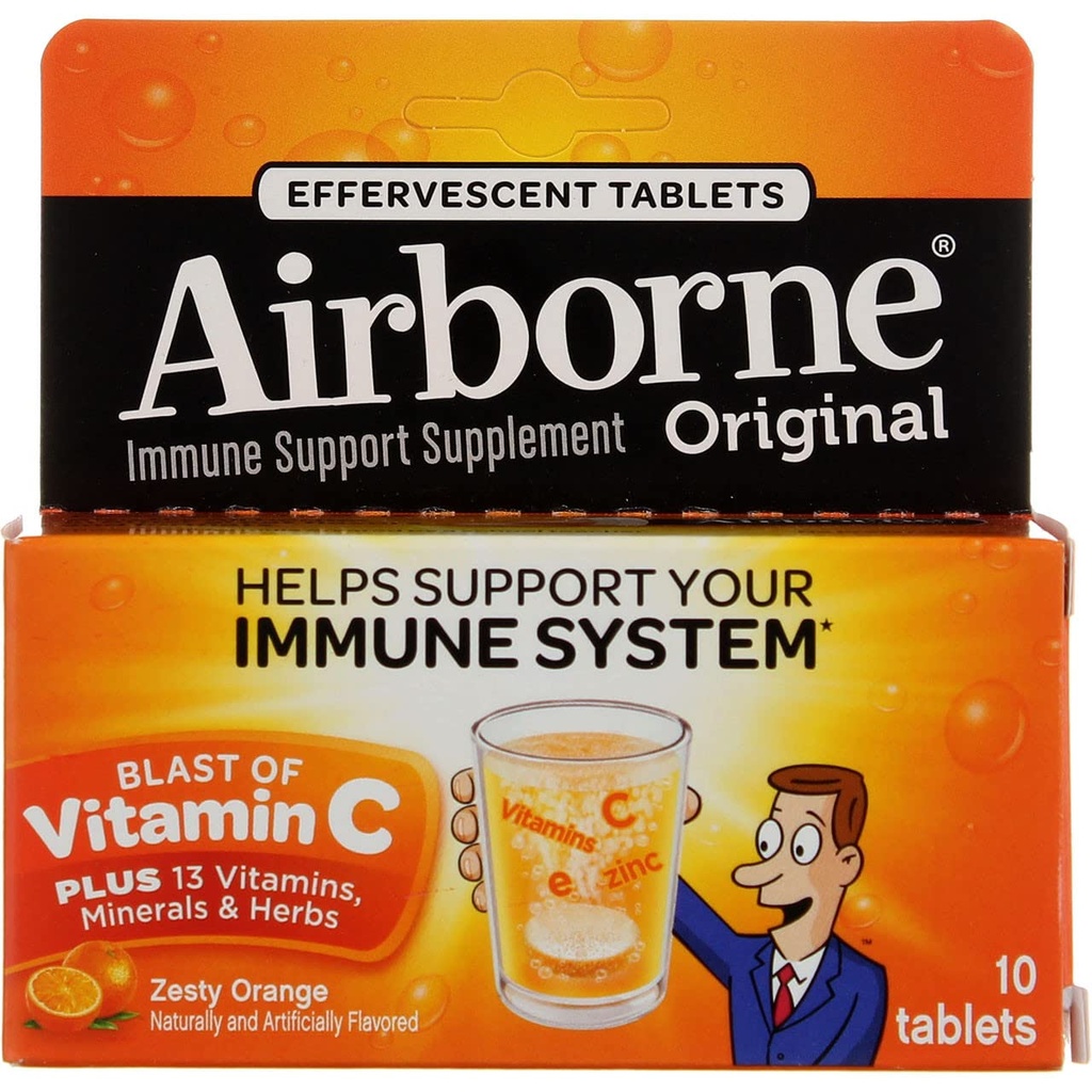 Aeroborne 1000mg vitamina C cu vitamina D & Zinc, Sugar Free Multivitamine Supplement Immune Supplement, Antioxidanti Vitamine A C & Vitamina E, 10 Efervescent Tablets, Zesty Orange Flavor