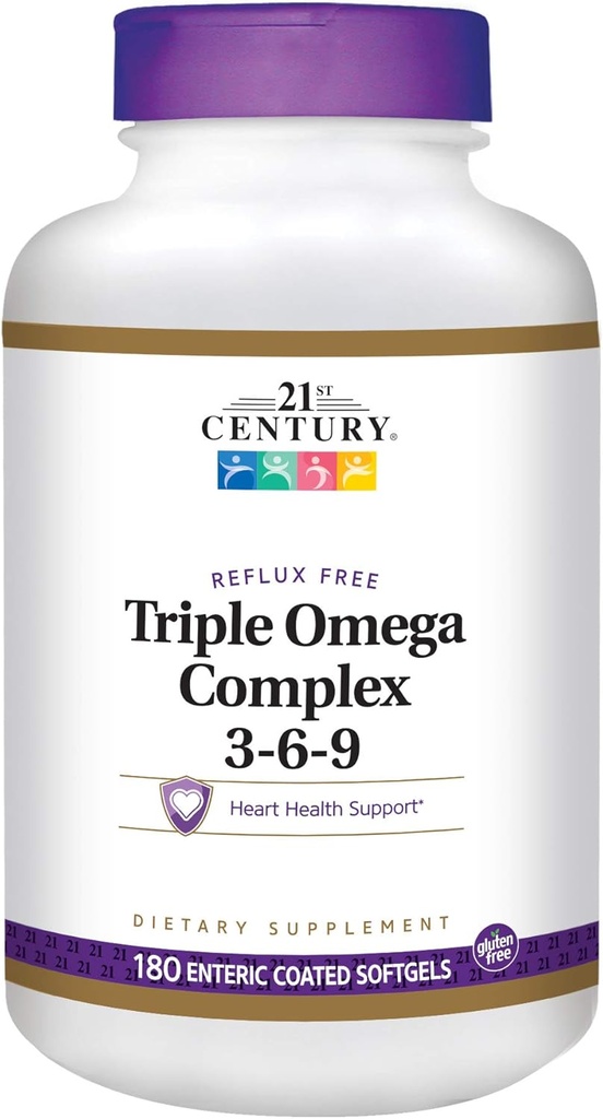 21st Century Dietary Supliment Triple Omega Complex 3-6-9 Enteric Coated Softgels, 18000Count Sticle (Pachet de 2)