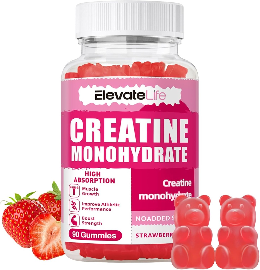 Lift Creatin Monohidrat Gummies 5000mg pentru bărbaţi şi femei, Masticuri Creatina Monohidrat pentru forţa musculară, Muscle Builder, Energie Boost, Pre-Gardout Supliment (90 Conte)-Strawberries