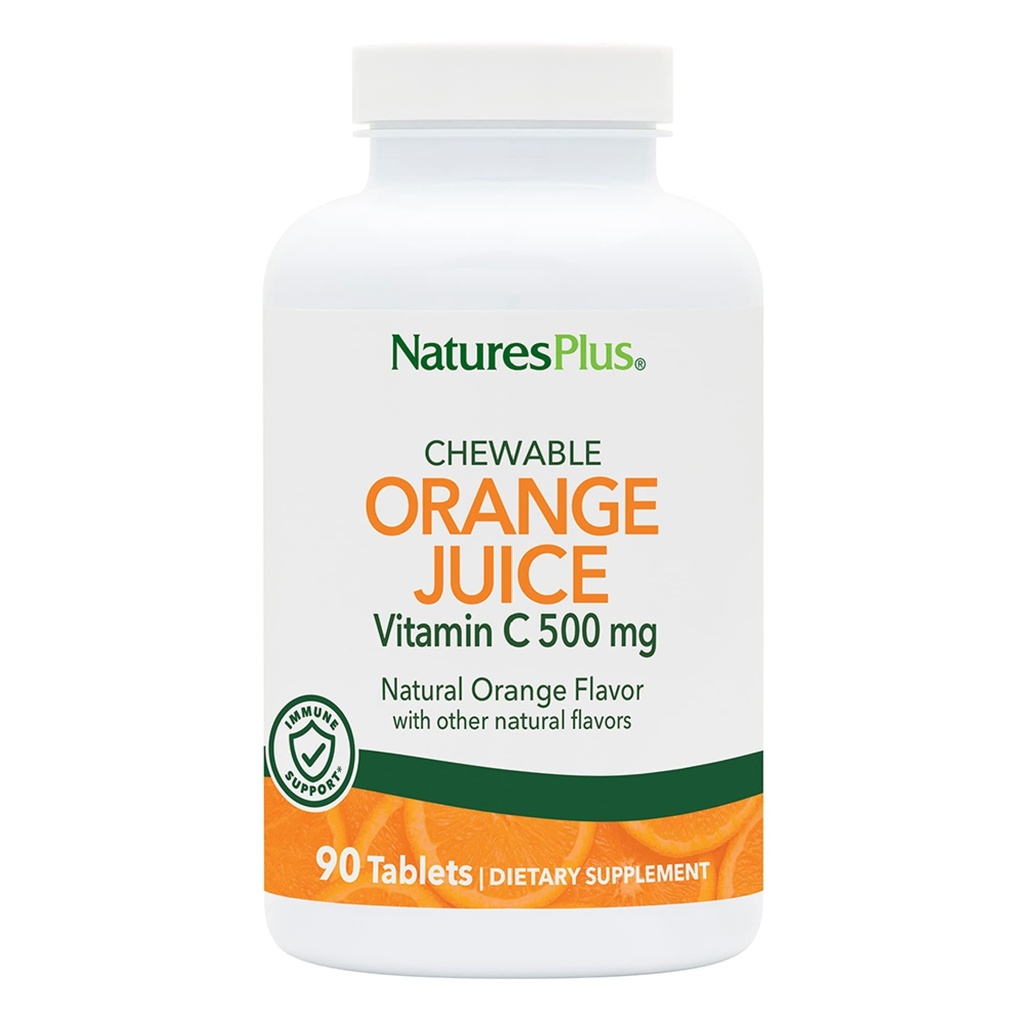 Naturas Plus suc de portocale Vitamina C masticabilă - 500 mg, 90 comprimate - supliment de susţinere a sănătăţii imune şi vasculare de mare potenţă, antioxidant - blând pe stomac - vegetarian, gluten-free - 90 Serviri
