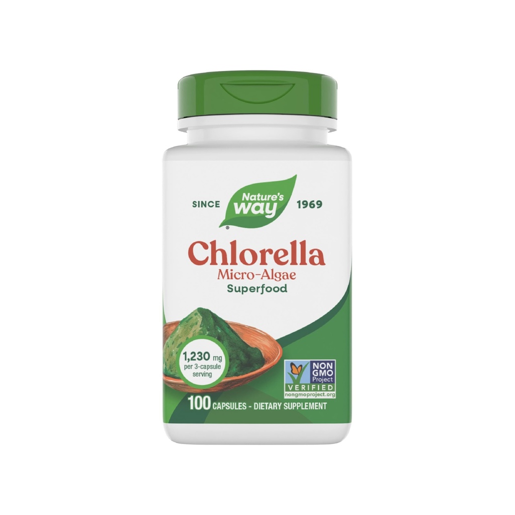 Natura's Way Chlorella Micro-Algae, Superfood, Suportă căi antioxidante*, 1,230 mg per 3-Capsule Serving, Vegan, non-GMO Proiect verificat, 100 capsule (Packaging May Vary)