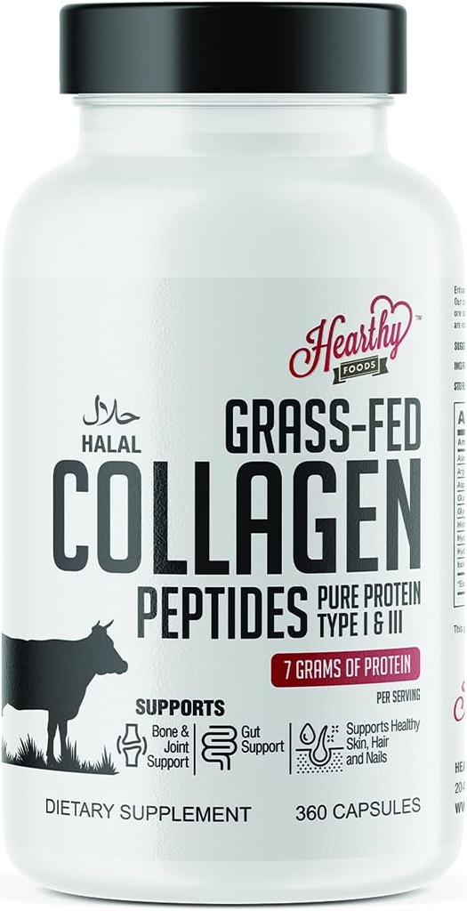 HEARTHY ALIMENTE Colagen pastile Supliment (tip I, III), 360 capsule Colagen păr sănătos, piele, unghii, articulații - lactate și gluten supliment Colagen gratuit - 7 Grams Proteine per servire