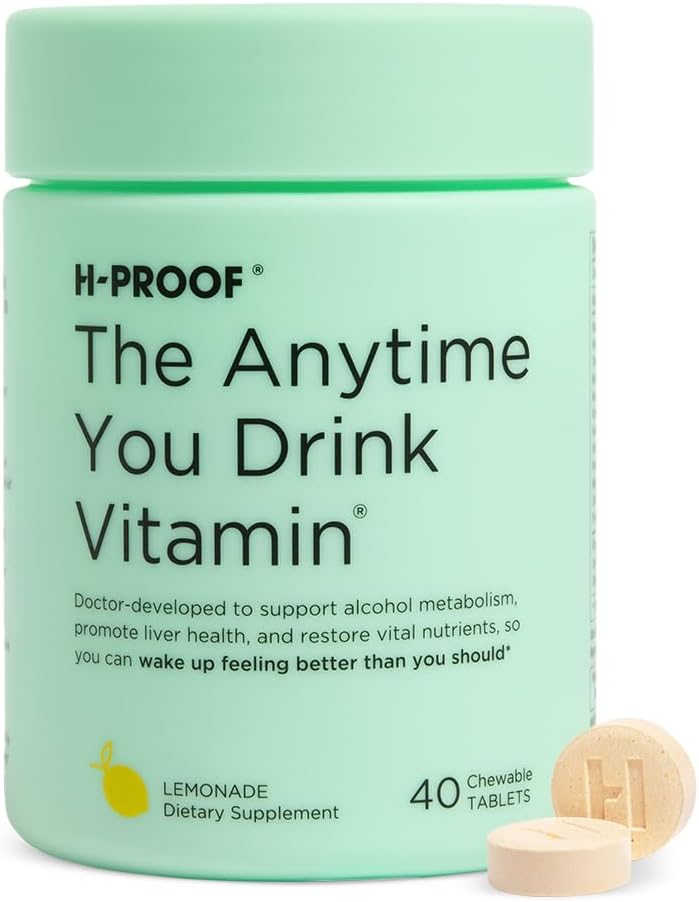 H-PROOF De fiecare dată când bea vitamina, ficat de sănătate și sprijin imunitate cu electroliți, muls de lapte, și vitamine B & C - 40 comprimate masticabile (20 serviri), Vegan, Lemonade