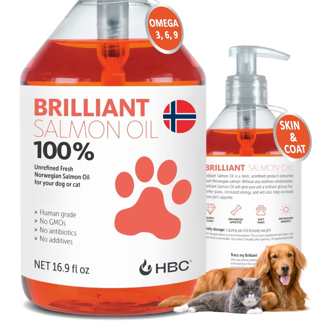 Ulei de somon pentru câini - Skin & Coat sănătos, Toate naturale Norvegian ulei de pește supliment alimentar pentru animale de companie, Omega 3 EPA DHA, Ideal pentru vărsare, Alergie, mâncărime, piele uscată, sănătatea articulară și osoasă - 16.9 Oz