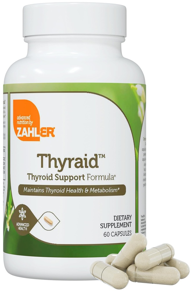 Zahler Thyraid - Complex de suport tiroidian cu iod, zinc, L-Tyrosine, Ashwagandha, Forskholii - Suport tiroidian pur pentru femei și bărbați - Kosher Gluten fără GMO Supliment tiroidian (60 capsule)