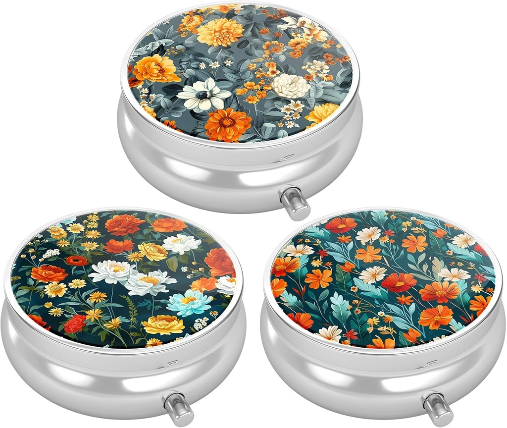 3 Pack cutie pilula, pilula caz mic pentru Purse & Pocket, Cute Travel Medicina Organizator, Portable Medicina Detinator pentru Hold Vitamine, Medicamente, Ulei de pește & Supliment, Frumoasa floare